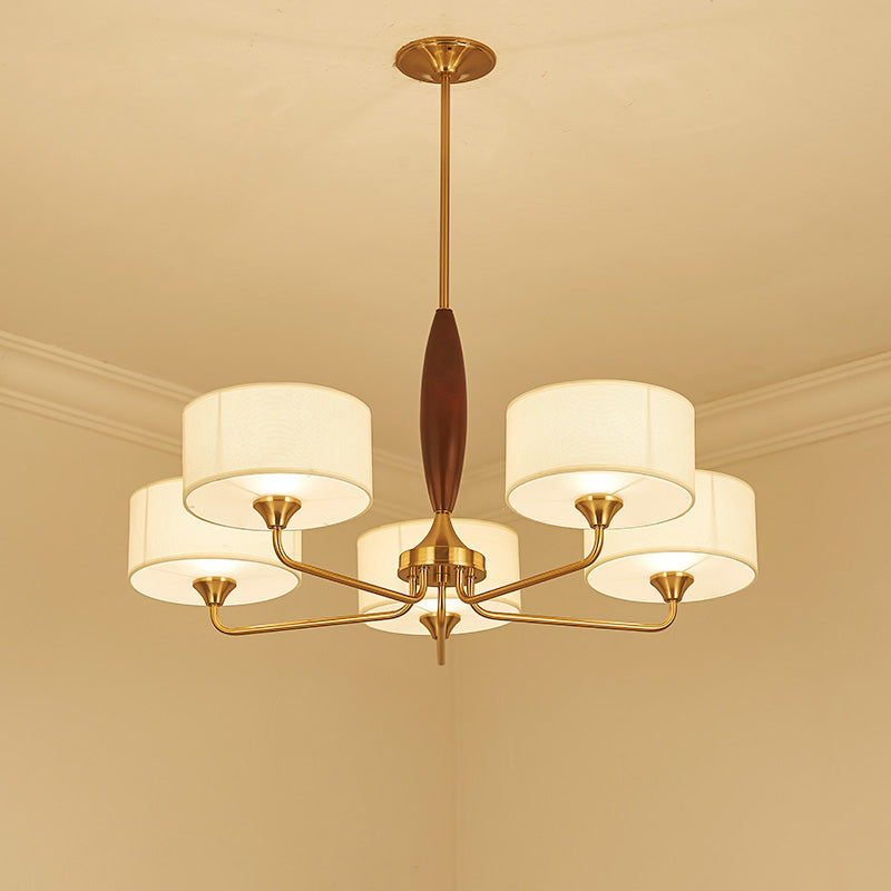 Fabric Drum Chandelier Light Minimalism Living Room Pendant Light Fixture in Brass Clearhalo 'Ceiling Lights' 'Chandeliers' Lighting' options 2246280