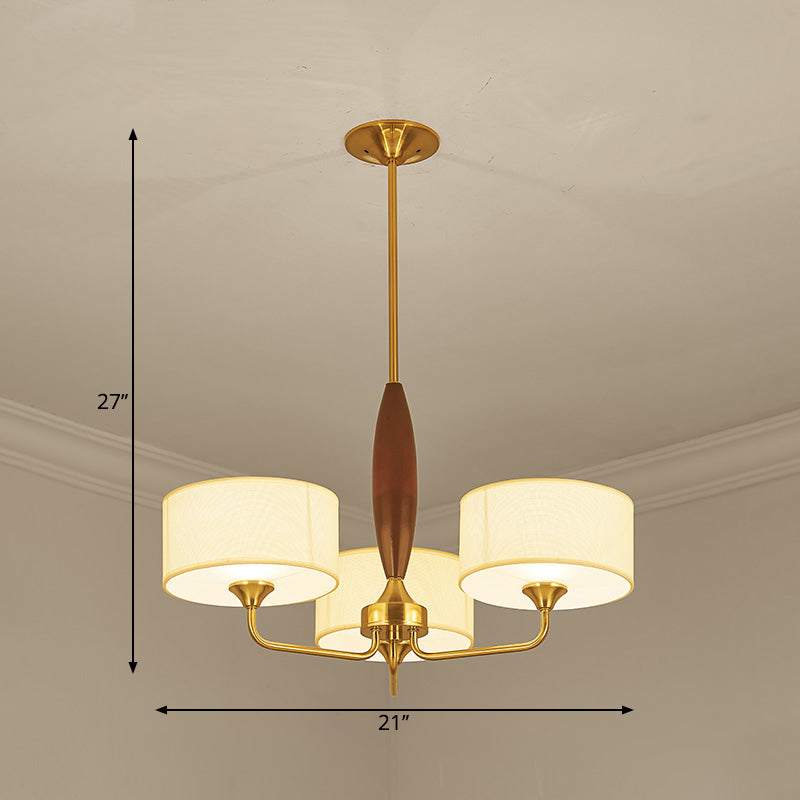 Fabric Drum Chandelier Light Minimalism Living Room Pendant Light Fixture in Brass 3 Brass Clearhalo 'Ceiling Lights' 'Chandeliers' Lighting' options 2246281_de413c38-d6db-4abd-954d-9ef099a0f4c6