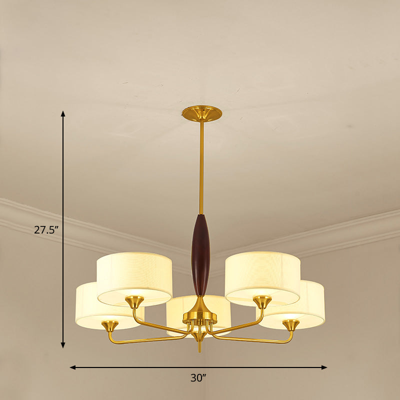 Fabric Drum Chandelier Light Minimalism Living Room Pendant Light Fixture in Brass Clearhalo 'Ceiling Lights' 'Chandeliers' Lighting' options 2246282