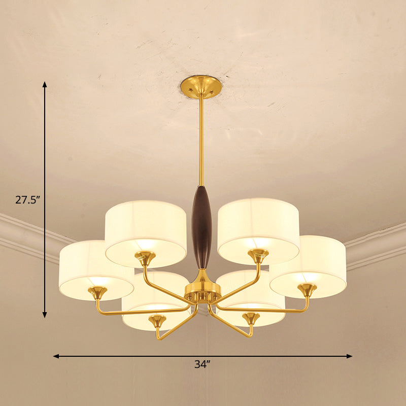 Fabric Drum Chandelier Light Minimalism Living Room Pendant Light Fixture in Brass Clearhalo 'Ceiling Lights' 'Chandeliers' Lighting' options 2246284