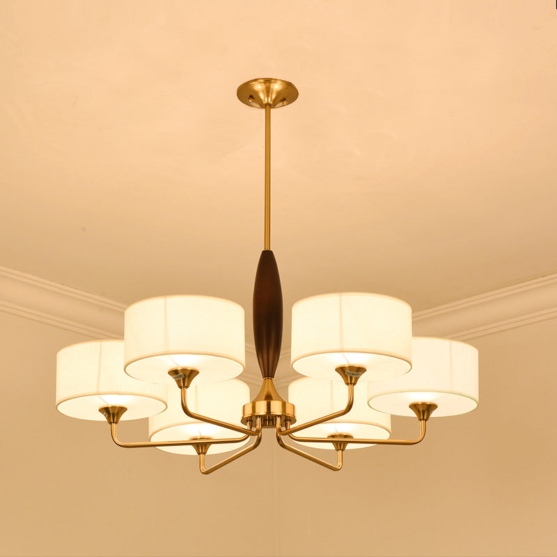 Fabric Drum Chandelier Light Minimalism Living Room Pendant Light Fixture in Brass Clearhalo 'Ceiling Lights' 'Chandeliers' Lighting' options 2246285