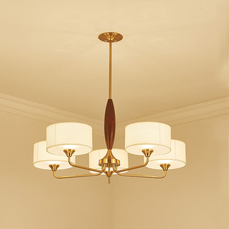 Fabric Drum Chandelier Light Minimalism Living Room Pendant Light Fixture in Brass Clearhalo 'Ceiling Lights' 'Chandeliers' Lighting' options 2246287