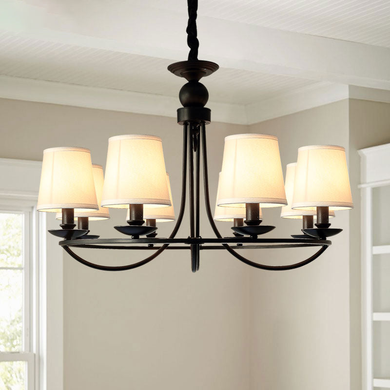 Fabric Tapered Drum Chandelier Pendant Light Vintage Living Room Hanging Light in Black Clearhalo 'Ceiling Lights' 'Chandeliers' Lighting' options 2246308