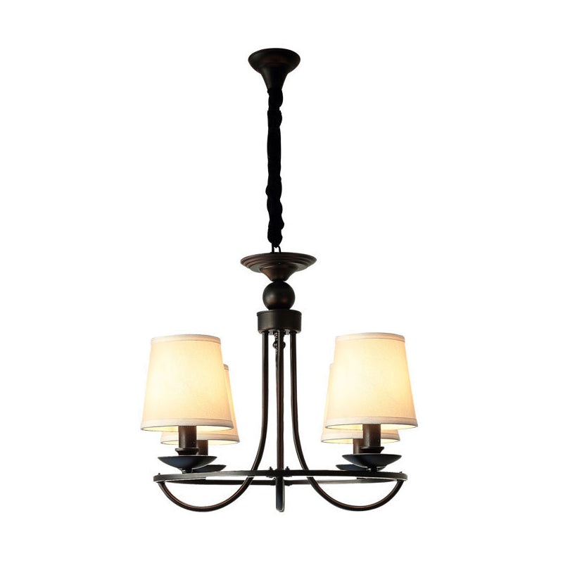 Fabric Tapered Drum Chandelier Pendant Light Vintage Living Room Hanging Light in Black Clearhalo 'Ceiling Lights' 'Chandeliers' Lighting' options 2246309