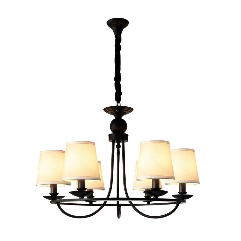 Fabric Tapered Drum Chandelier Pendant Light Vintage Living Room Hanging Light in Black Clearhalo 'Ceiling Lights' 'Chandeliers' Lighting' options 2246310