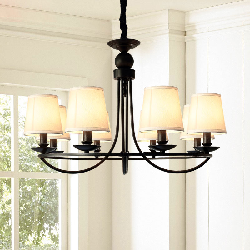 Fabric Tapered Drum Chandelier Pendant Light Vintage Living Room Hanging Light in Black Clearhalo 'Ceiling Lights' 'Chandeliers' Lighting' options 2246311