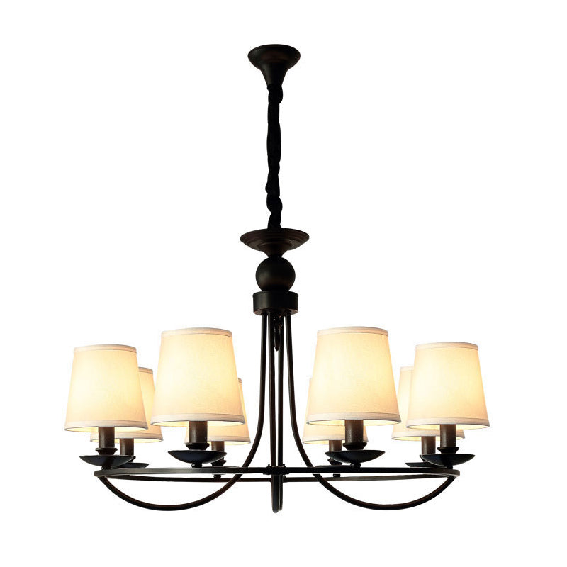 Fabric Tapered Drum Chandelier Pendant Light Vintage Living Room Hanging Light in Black Clearhalo 'Ceiling Lights' 'Chandeliers' Lighting' options 2246312