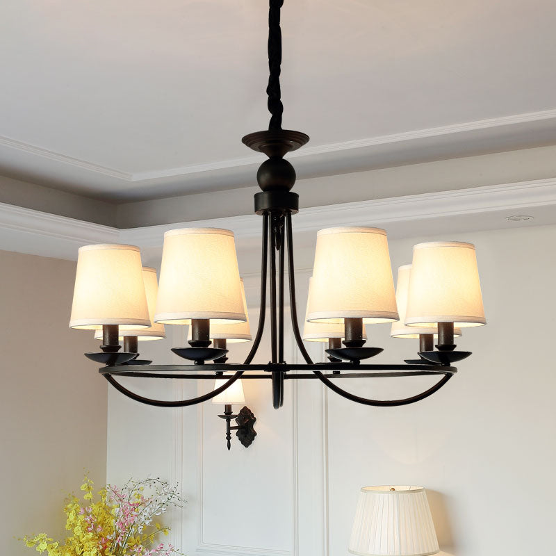 Fabric Tapered Drum Chandelier Pendant Light Vintage Living Room Hanging Light in Black Clearhalo 'Ceiling Lights' 'Chandeliers' Lighting' options 2246313