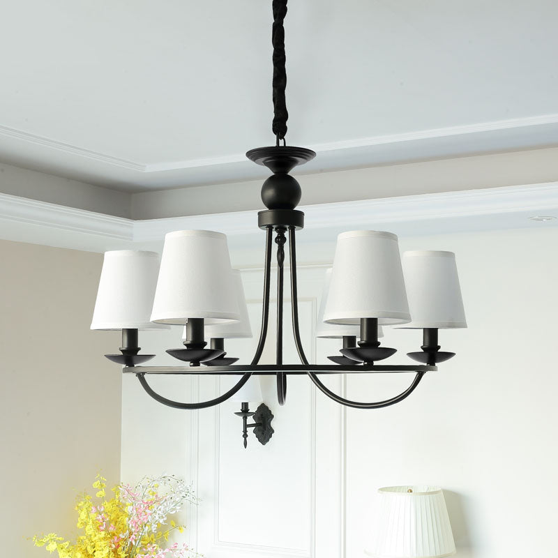 Fabric Tapered Drum Chandelier Pendant Light Vintage Living Room Hanging Light in Black Clearhalo 'Ceiling Lights' 'Chandeliers' Lighting' options 2246314