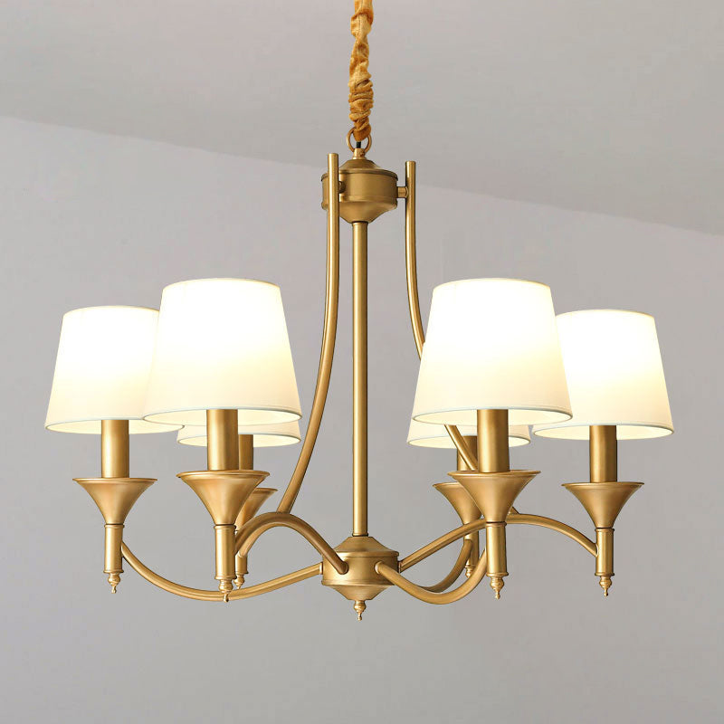 Minimalism Candlestick Chandelier Light Metallic Pendant Light Fixture with Tapered Fabric Shade Clearhalo 'Ceiling Lights' 'Chandeliers' Lighting' options 2246319