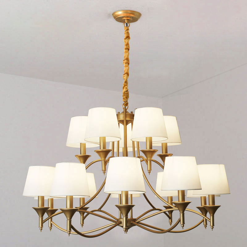 Minimalism Candlestick Chandelier Light Metallic Pendant Light Fixture with Tapered Fabric Shade 15 White Clearhalo 'Ceiling Lights' 'Chandeliers' Lighting' options 2246324_46b05f62-a112-4708-828f-383619416028