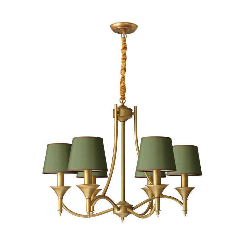 Minimalism Candlestick Chandelier Light Metallic Pendant Light Fixture with Tapered Fabric Shade 6 Green Clearhalo 'Ceiling Lights' 'Chandeliers' Lighting' options 2246327_a1cf350c-eda4-410e-8dcb-dd0514ccfa2e