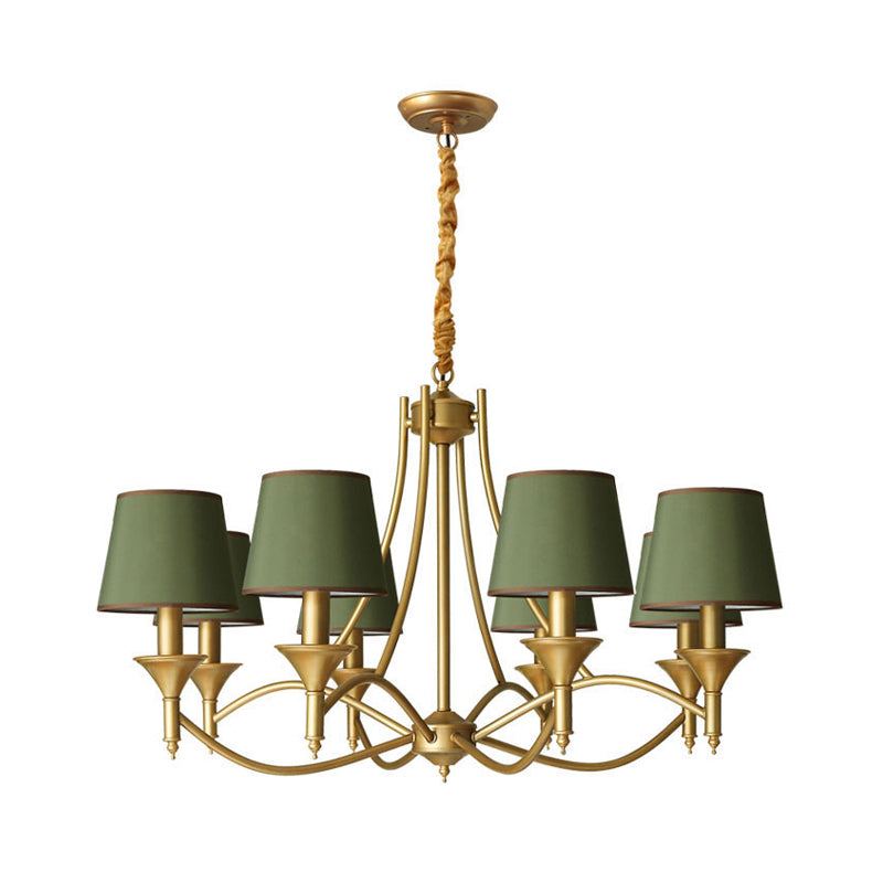 Minimalism Candlestick Chandelier Light Metallic Pendant Light Fixture with Tapered Fabric Shade 8 Green Clearhalo 'Ceiling Lights' 'Chandeliers' Lighting' options 2246328_386e752b-8027-4a32-80ef-f5ceccc67199