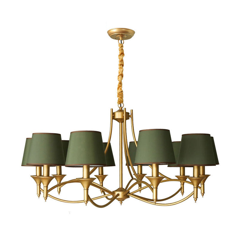 Minimalism Candlestick Chandelier Light Metallic Pendant Light Fixture with Tapered Fabric Shade 10 Green Clearhalo 'Ceiling Lights' 'Chandeliers' Lighting' options 2246329_51cc73d5-99d8-474e-a5bb-41ec1fcf5bff