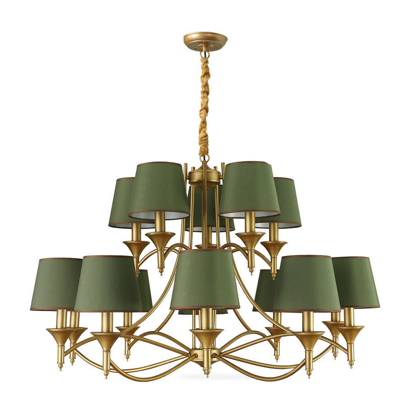 Minimalism Candlestick Chandelier Light Metallic Pendant Light Fixture with Tapered Fabric Shade 15 Green Clearhalo 'Ceiling Lights' 'Chandeliers' Lighting' options 2246330_54273b3d-d1ee-4b6a-abbc-14fd3ce28e4b