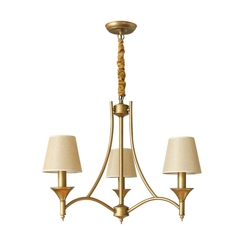 Minimalism Candlestick Chandelier Light Metallic Pendant Light Fixture with Tapered Fabric Shade 3 Beige Clearhalo 'Ceiling Lights' 'Chandeliers' Lighting' options 2246331_b9fc93c7-29aa-41e5-8b4d-d62f68507241