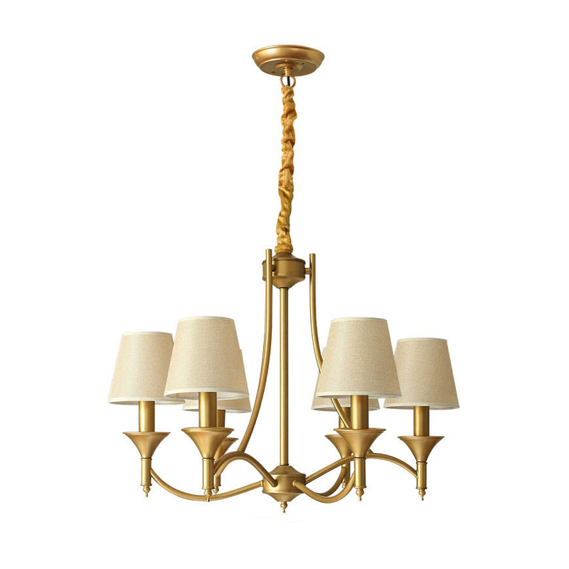 Minimalism Candlestick Chandelier Light Metallic Pendant Light Fixture with Tapered Fabric Shade 6 Beige Clearhalo 'Ceiling Lights' 'Chandeliers' Lighting' options 2246332_a2c35bd9-8513-43a9-84e8-9a92c9f80255