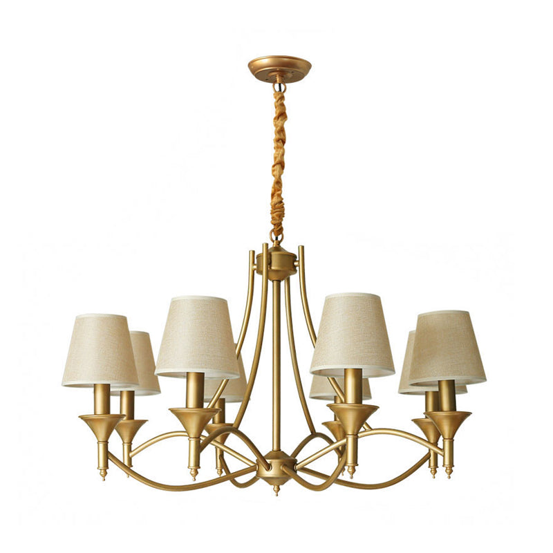 Minimalism Candlestick Chandelier Light Metallic Pendant Light Fixture with Tapered Fabric Shade 8 Beige Clearhalo 'Ceiling Lights' 'Chandeliers' Lighting' options 2246333_171b82de-e12a-46ca-a0c1-ba33aefdade0