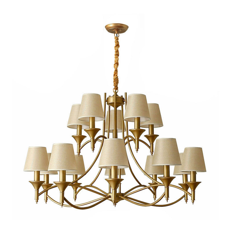 Minimalism Candlestick Chandelier Light Metallic Pendant Light Fixture with Tapered Fabric Shade Clearhalo 'Ceiling Lights' 'Chandeliers' Lighting' options 2246335