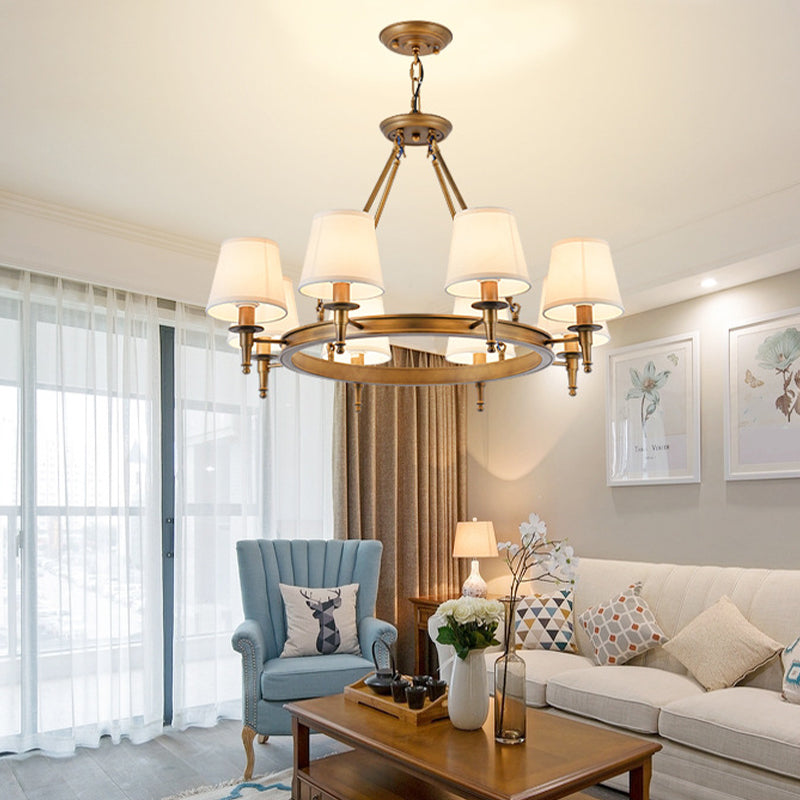 Metallic Candlestick Chandelier Lighting Classic Living Room Pendant Light with Bucket Fabric Shade Clearhalo 'Ceiling Lights' 'Chandeliers' Lighting' options 2246349