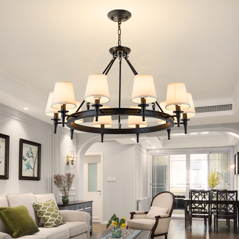 Metallic Candlestick Chandelier Lighting Classic Living Room Pendant Light with Bucket Fabric Shade Clearhalo 'Ceiling Lights' 'Chandeliers' Lighting' options 2246350