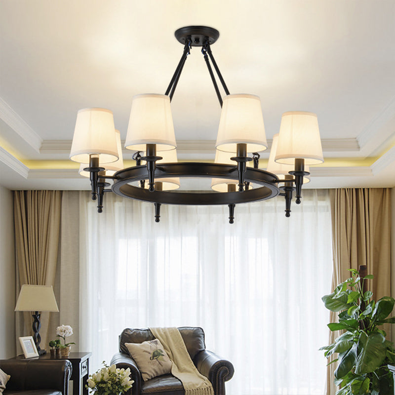 Metallic Candlestick Chandelier Lighting Classic Living Room Pendant Light with Bucket Fabric Shade Clearhalo 'Ceiling Lights' 'Chandeliers' Lighting' options 2246351