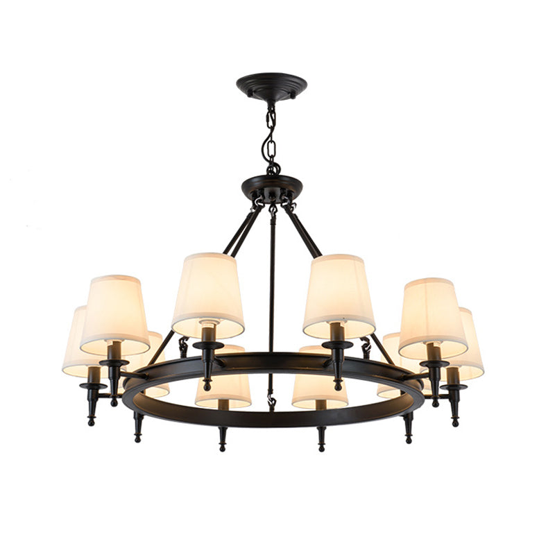 Metallic Candlestick Chandelier Lighting Classic Living Room Pendant Light with Bucket Fabric Shade Clearhalo 'Ceiling Lights' 'Chandeliers' Lighting' options 2246353