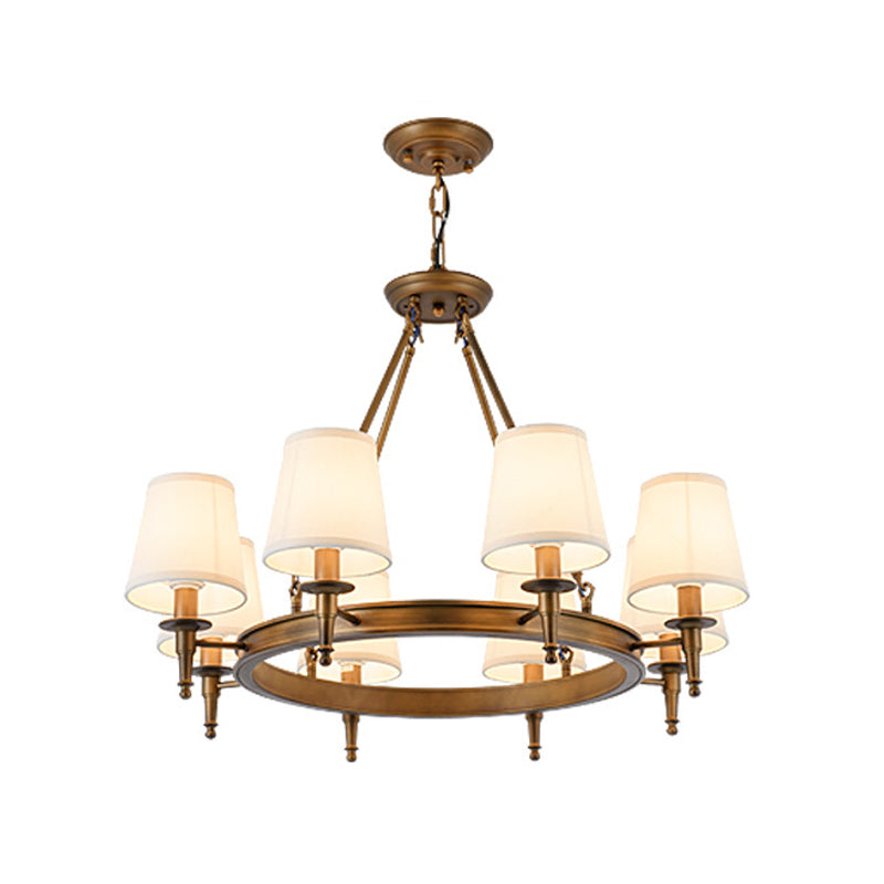 Metallic Candlestick Chandelier Lighting Classic Living Room Pendant Light with Bucket Fabric Shade Clearhalo 'Ceiling Lights' 'Chandeliers' Lighting' options 2246354