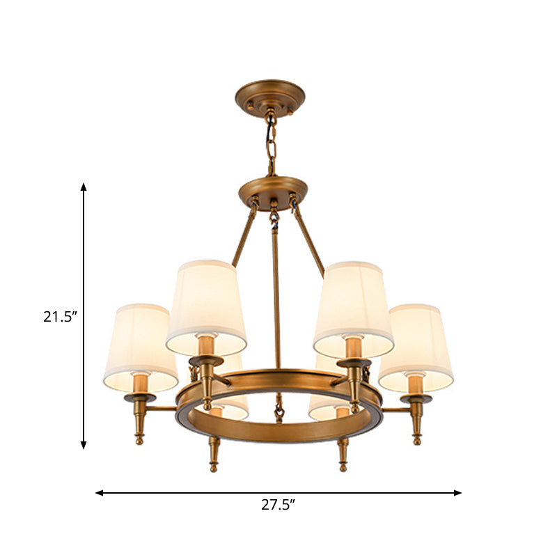 Metallic Candlestick Chandelier Lighting Classic Living Room Pendant Light with Bucket Fabric Shade Clearhalo 'Ceiling Lights' 'Chandeliers' Lighting' options 2246355