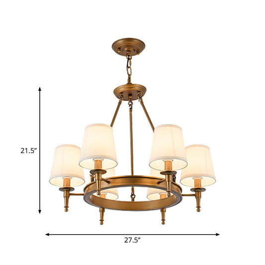 Metallic Candlestick Chandelier Lighting Classic Living Room Pendant Light with Bucket Fabric Shade Clearhalo 'Ceiling Lights' 'Chandeliers' Lighting' options 2246355