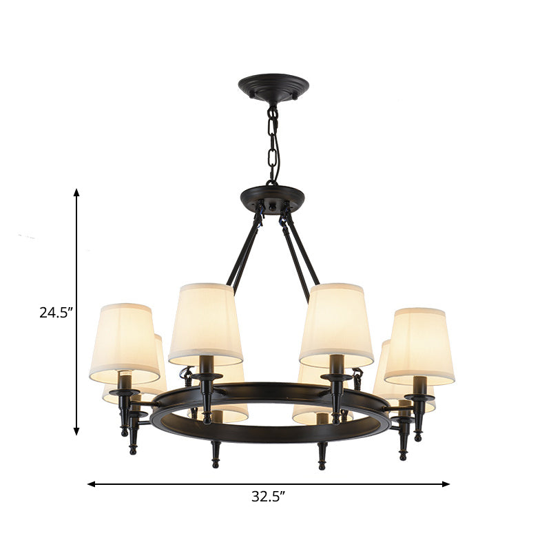 Metallic Candlestick Chandelier Lighting Classic Living Room Pendant Light with Bucket Fabric Shade Clearhalo 'Ceiling Lights' 'Chandeliers' Lighting' options 2246358