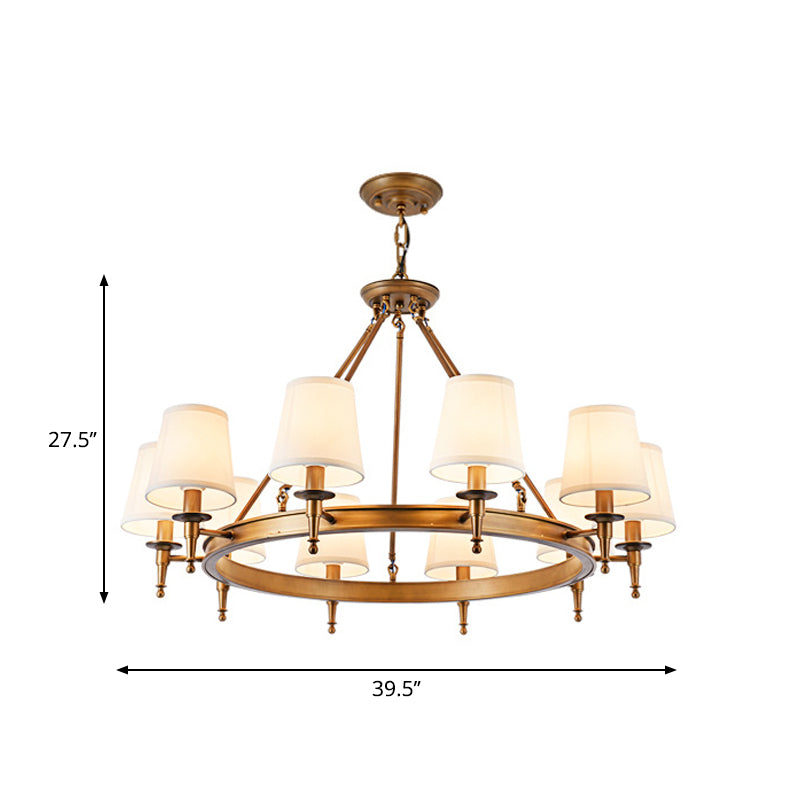 Metallic Candlestick Chandelier Lighting Classic Living Room Pendant Light with Bucket Fabric Shade Clearhalo 'Ceiling Lights' 'Chandeliers' Lighting' options 2246359