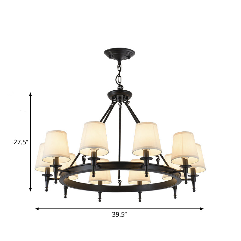 Metallic Candlestick Chandelier Lighting Classic Living Room Pendant Light with Bucket Fabric Shade Clearhalo 'Ceiling Lights' 'Chandeliers' Lighting' options 2246360