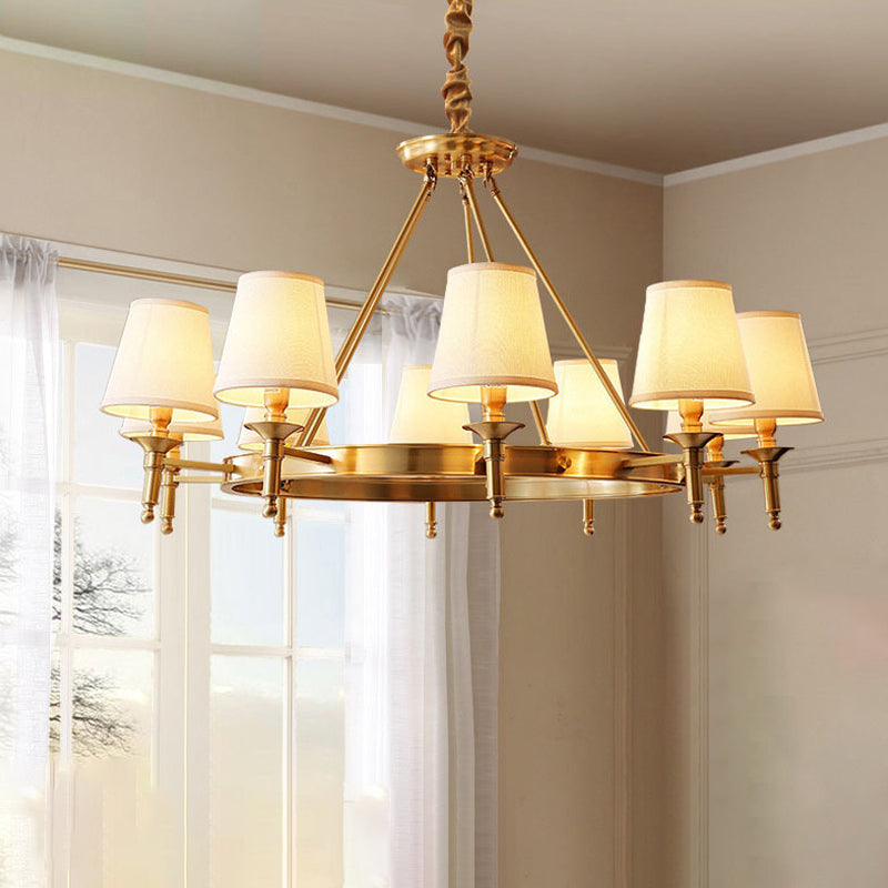 Metallic Candlestick Chandelier Lighting Classic Living Room Pendant Light with Bucket Fabric Shade Clearhalo 'Ceiling Lights' 'Chandeliers' Lighting' options 2246362