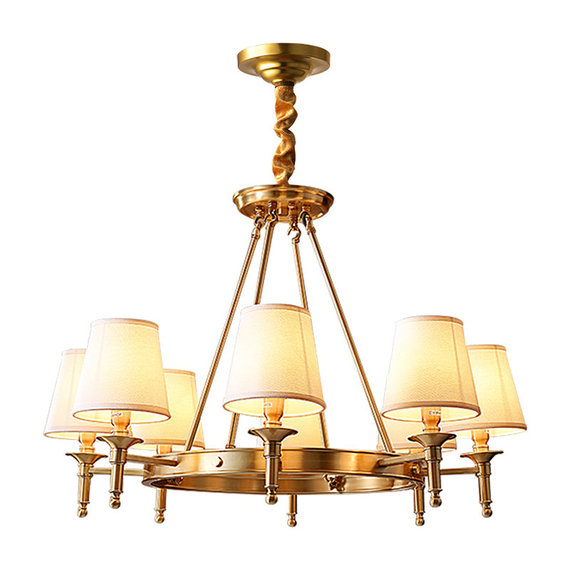 Metallic Candlestick Chandelier Lighting Classic Living Room Pendant Light with Bucket Fabric Shade Clearhalo 'Ceiling Lights' 'Chandeliers' Lighting' options 2246364