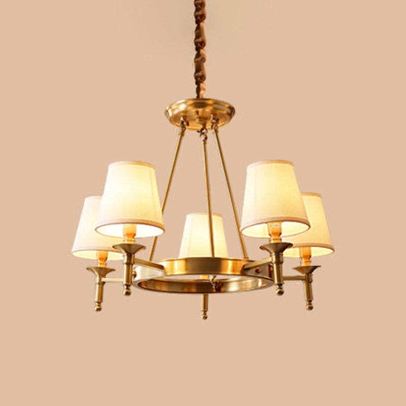 Metallic Candlestick Chandelier Lighting Classic Living Room Pendant Light with Bucket Fabric Shade Clearhalo 'Ceiling Lights' 'Chandeliers' Lighting' options 2246365