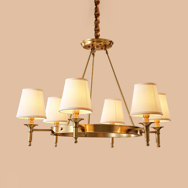 Metallic Candlestick Chandelier Lighting Classic Living Room Pendant Light with Bucket Fabric Shade Clearhalo 'Ceiling Lights' 'Chandeliers' Lighting' options 2246366