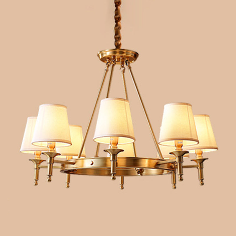 Metallic Candlestick Chandelier Lighting Classic Living Room Pendant Light with Bucket Fabric Shade Clearhalo 'Ceiling Lights' 'Chandeliers' Lighting' options 2246367