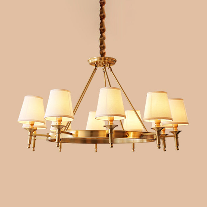 Metallic Candlestick Chandelier Lighting Classic Living Room Pendant Light with Bucket Fabric Shade Clearhalo 'Ceiling Lights' 'Chandeliers' Lighting' options 2246368