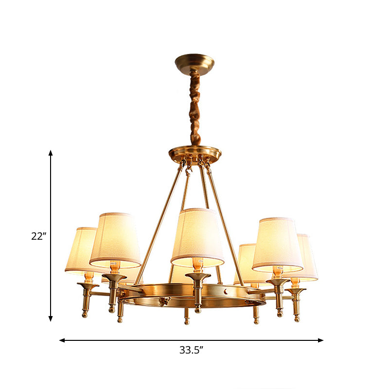 Metallic Candlestick Chandelier Lighting Classic Living Room Pendant Light with Bucket Fabric Shade Clearhalo 'Ceiling Lights' 'Chandeliers' Lighting' options 2246369