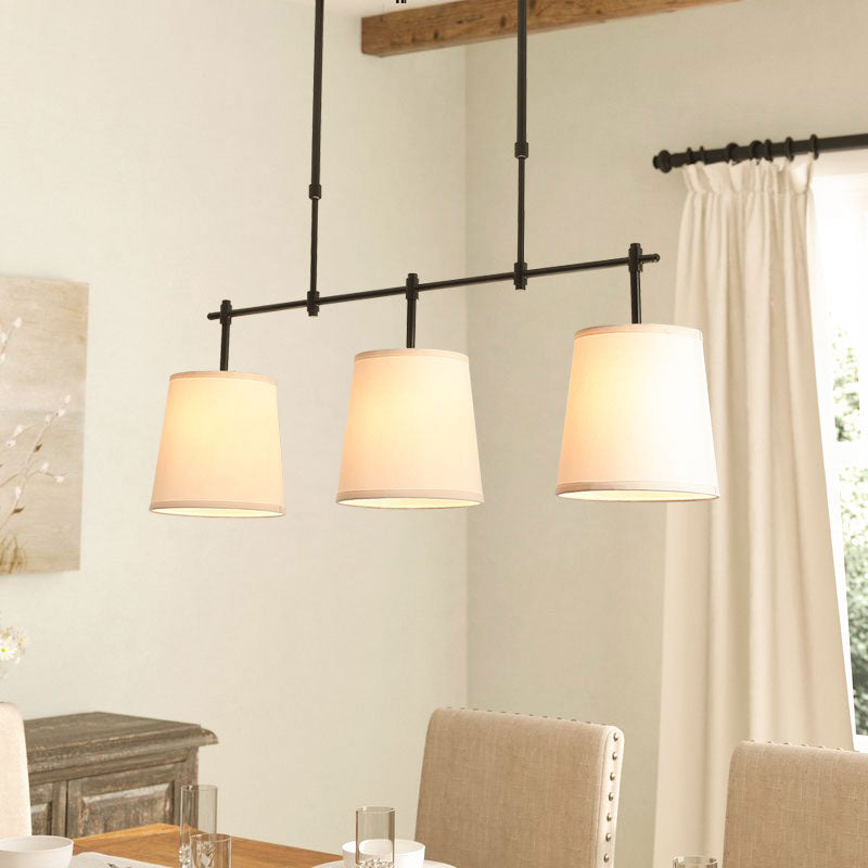 3 Bulbs Pendant Light Vintage Tapered Fabric Hanging Island Light in White for Dining Room Clearhalo 'Ceiling Lights' 'Island Lights' Lighting' 2246370