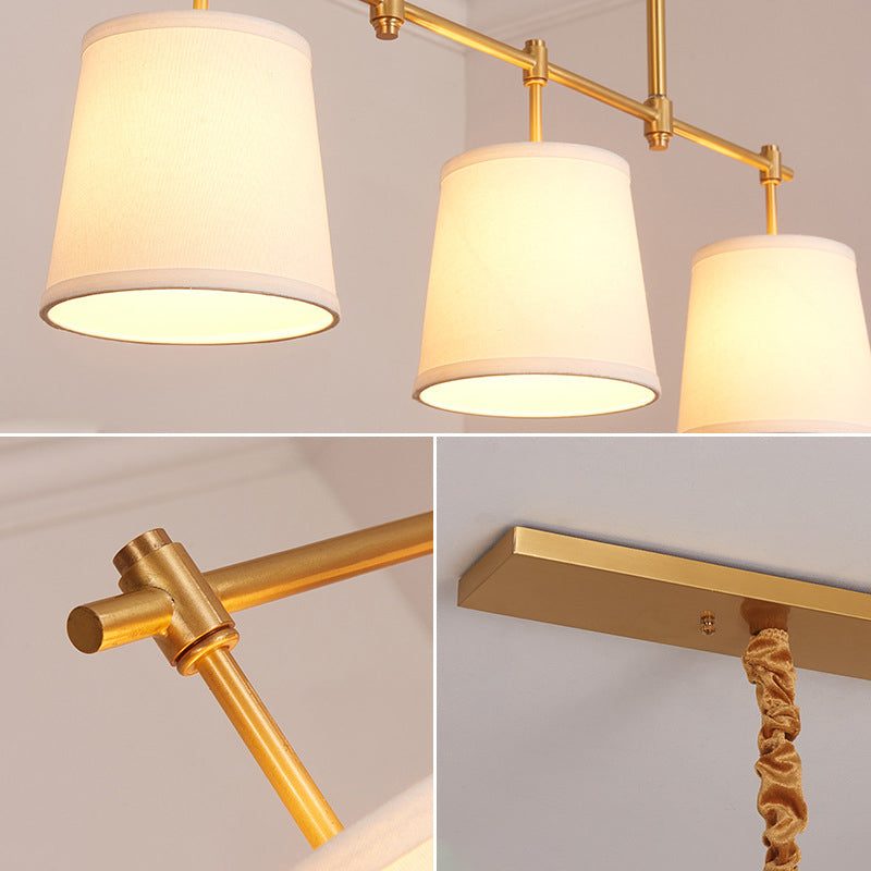 Retro Style Bucket Island Pendant Light 3 Heads Fabric Ceiling Light in Brass for Restaurant Clearhalo 'Ceiling Lights' 'Island Lights' Lighting' 2246378