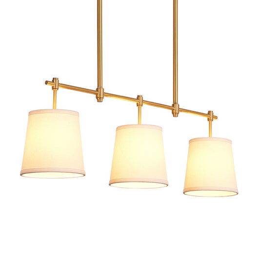 Retro Style Bucket Island Pendant Light 3 Heads Fabric Ceiling Light in Brass for Restaurant Clearhalo 'Ceiling Lights' 'Island Lights' Lighting' 2246379