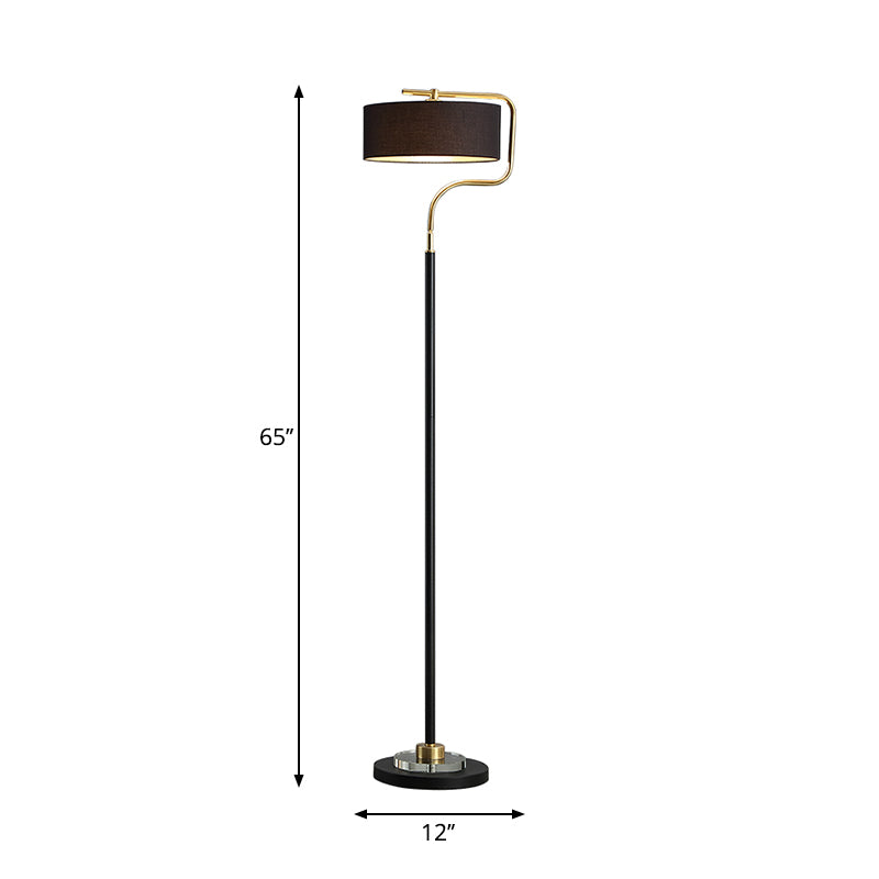 Classic Drum Shade Standing Light Single-Bulb Fabric Floor Lighting in Black for Living Room Black A Clearhalo 'Floor Lamps' 'Lamps' Lighting' 2246403