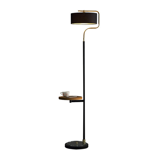 Classic Drum Shade Standing Light Single-Bulb Fabric Floor Lighting in Black for Living Room Black B Clearhalo 'Floor Lamps' 'Lamps' Lighting' 2246405