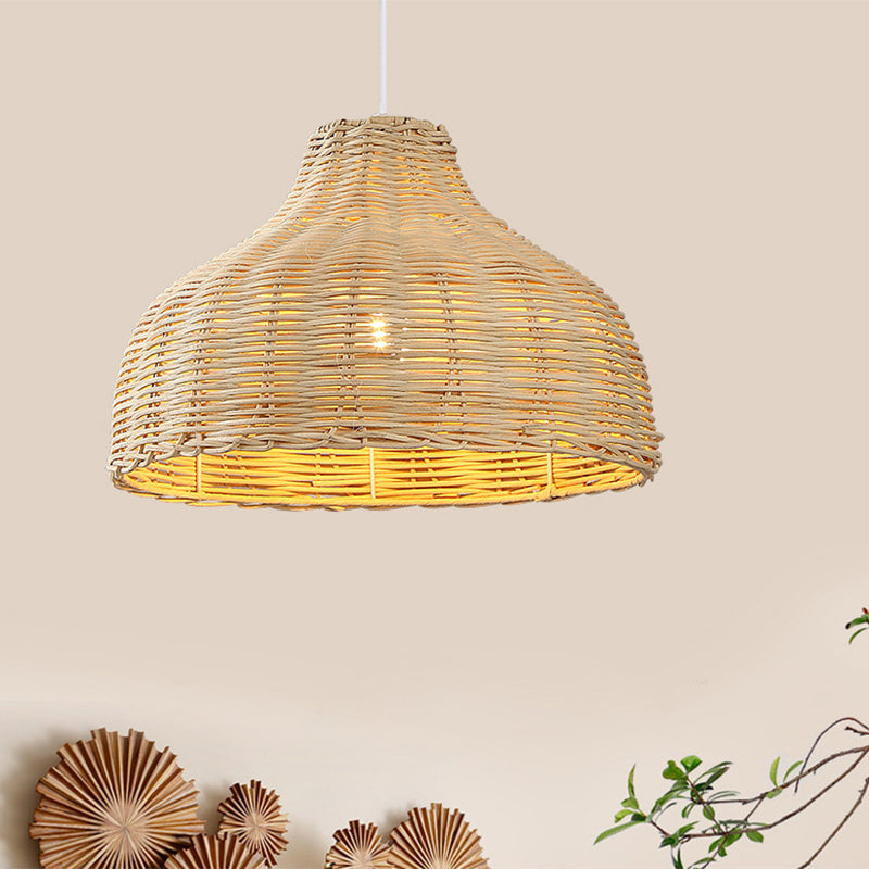 Pot Cover Restaurant Ceiling Light Rattan 1��Bulb Asian Style Hanging Light Fixture Clearhalo 'Ceiling Lights' 'Pendant Lights' 'Pendants' Lighting' 2246446