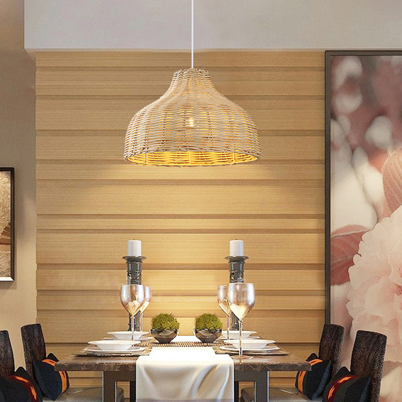 Pot Cover Restaurant Ceiling Light Rattan 1��Bulb Asian Style Hanging Light Fixture Clearhalo 'Ceiling Lights' 'Pendant Lights' 'Pendants' Lighting' 2246449