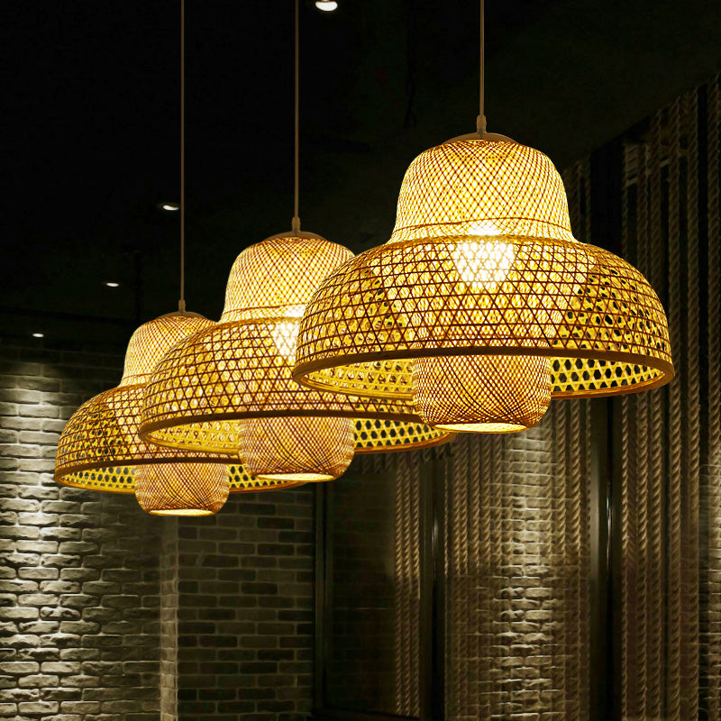 Rattan Hot Pot-Shaped Suspension Lighting Minimalist 1��Head Wood Pendant Ceiling Light Clearhalo 'Ceiling Lights' 'Pendant Lights' 'Pendants' Lighting' 2246456