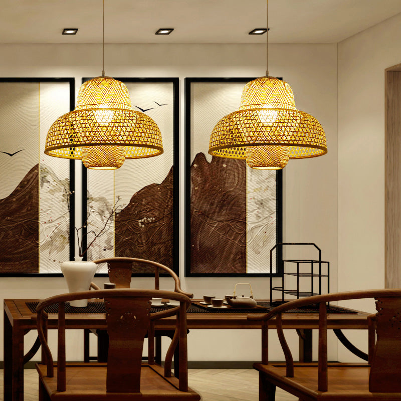 Rattan Hot Pot-Shaped Suspension Lighting Minimalist 1��Head Wood Pendant Ceiling Light Clearhalo 'Ceiling Lights' 'Pendant Lights' 'Pendants' Lighting' 2246457