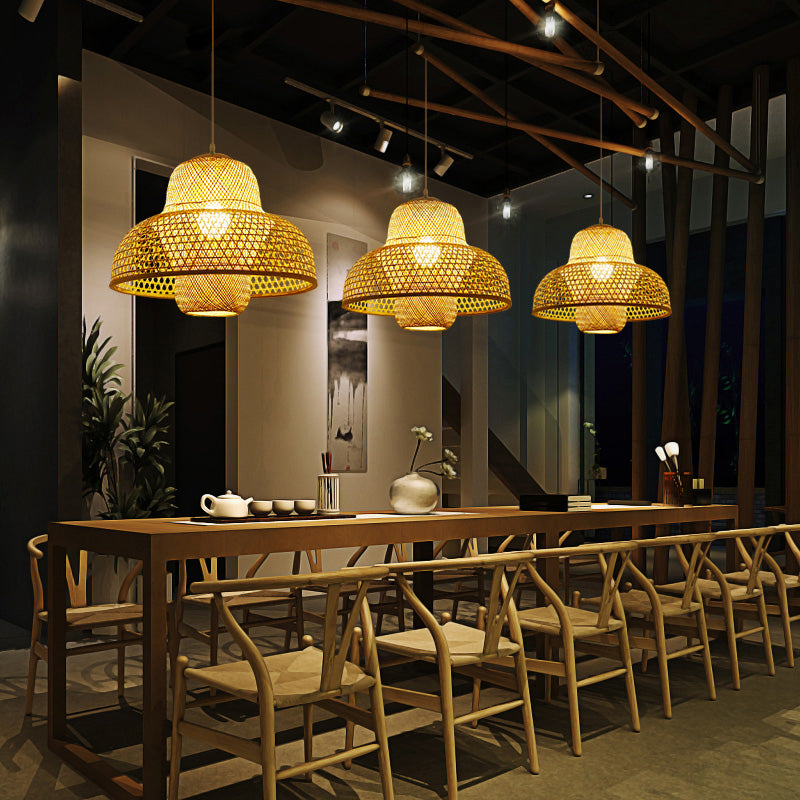 Rattan Hot Pot-Shaped Suspension Lighting Minimalist 1 Head Wood Pendant Ceiling Light Clearhalo 'Ceiling Lights' 'Lighting' 'Pendant Lights' 2246458_a257c480-aad0-47bc-8cf9-f9d22ae530cc